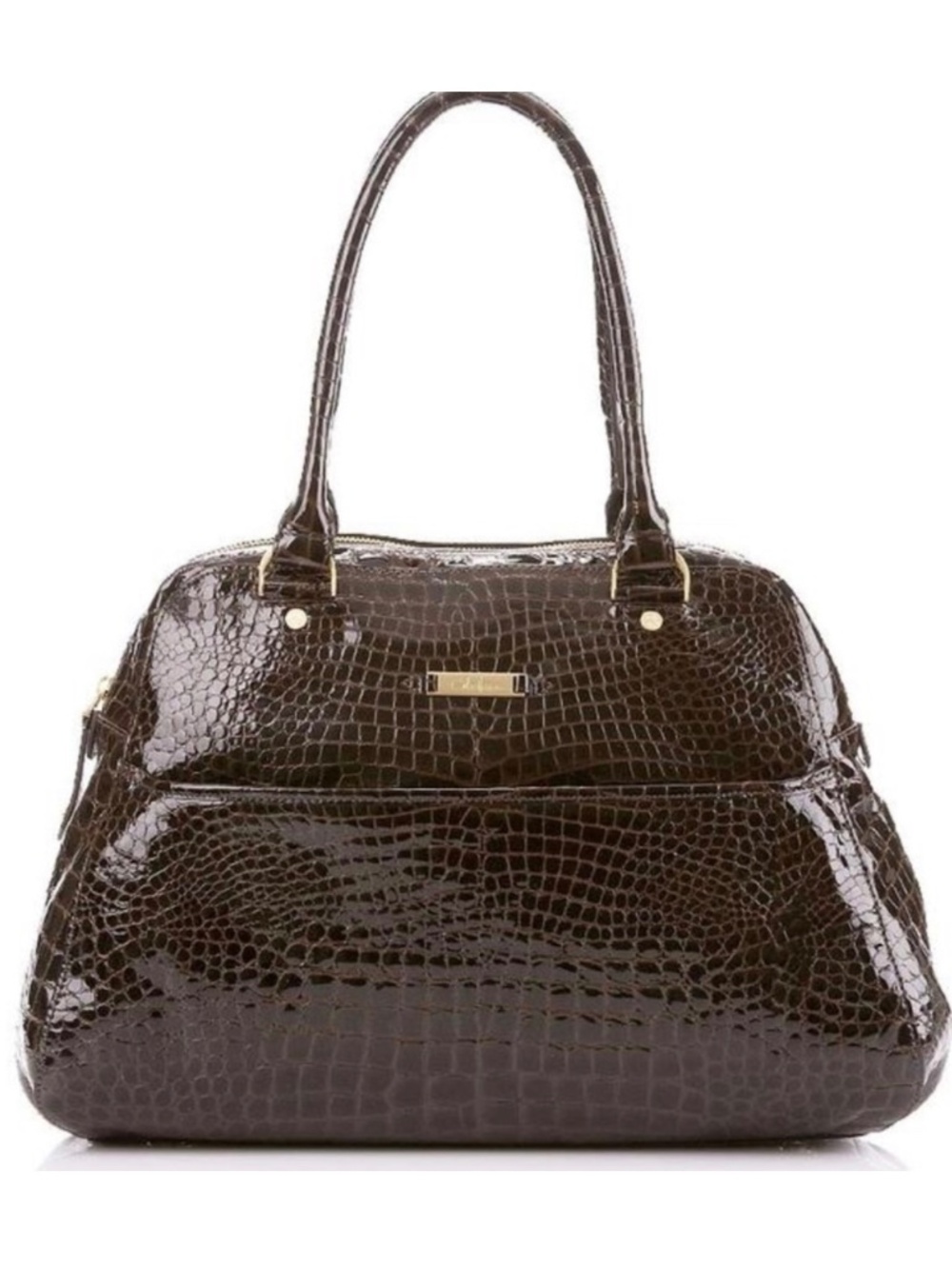 Cole Haan LARGE Satchel Bag Brown Crocodile Embossed Purse Shoulder Work Laptop